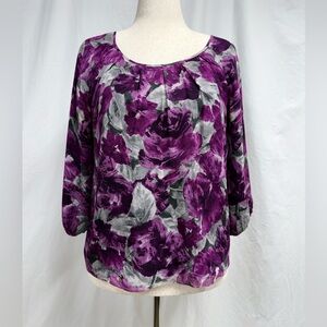 Anne Klein 100% Silk Chiffon Lined Floral Blouse